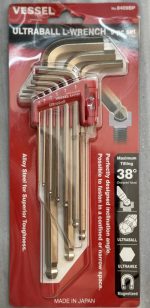 9-pc set Ultraball Allen key/ L-Wrench or hex key, made with special alloy steel for superior toughness by Vessel, Japan.