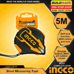 INGCO Steel Measuring Tape 5M | 16.4' Sel Locking Double Button Meter | Inch HSMT08519