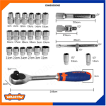 24 Pcs 1/2″ Socket | Guti Set  Cr-V (Chrome Vanadium) With Ratchet  Universal Joint | Spark Plug Socket  & Extension Bar in a Metal Box WADFOW | WST2L24 - Image 2