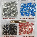 400 Pieces Mixed Sizes Cable Lugs / Cord end terminals / Ferrules | Pure Copper (Tin Platted) | 1 RM (17 SWG) | 1.5 RM (15 SWG) | 2.5 RM (13SWG) | 4 RM (11 SWG)